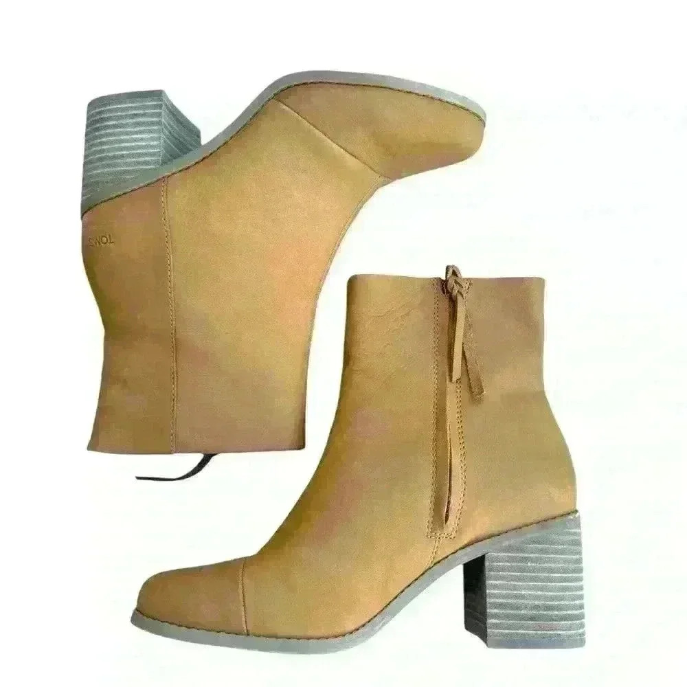 Women's TOMS® Evelyn‎ Zip Boots Size 9.5 Low Calf   Zip Boot in Tan NWOB